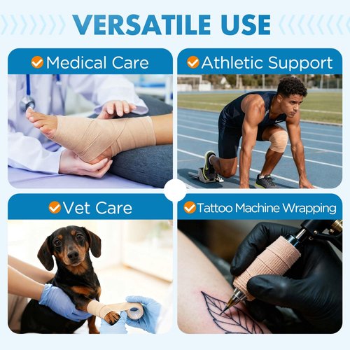 LotFancy Self Adhesive Bandage Wrap, 12 Pack, 2" x 5 Yards Non Woven Medical Tape, First Aid Tape for Athletic Wrist Ankle Sprains Swelling, Tan Color
