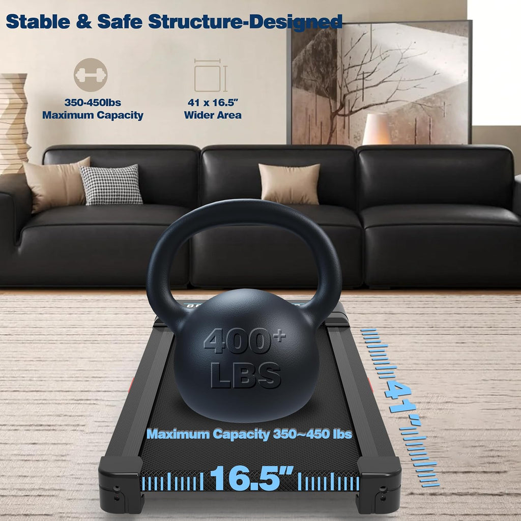 Walking Pad Treadmill - 12% Auto Incline, 450 lbs Capacity, RGB LED Screen & Bluetooth Speaker | Compact Under Desk Design
