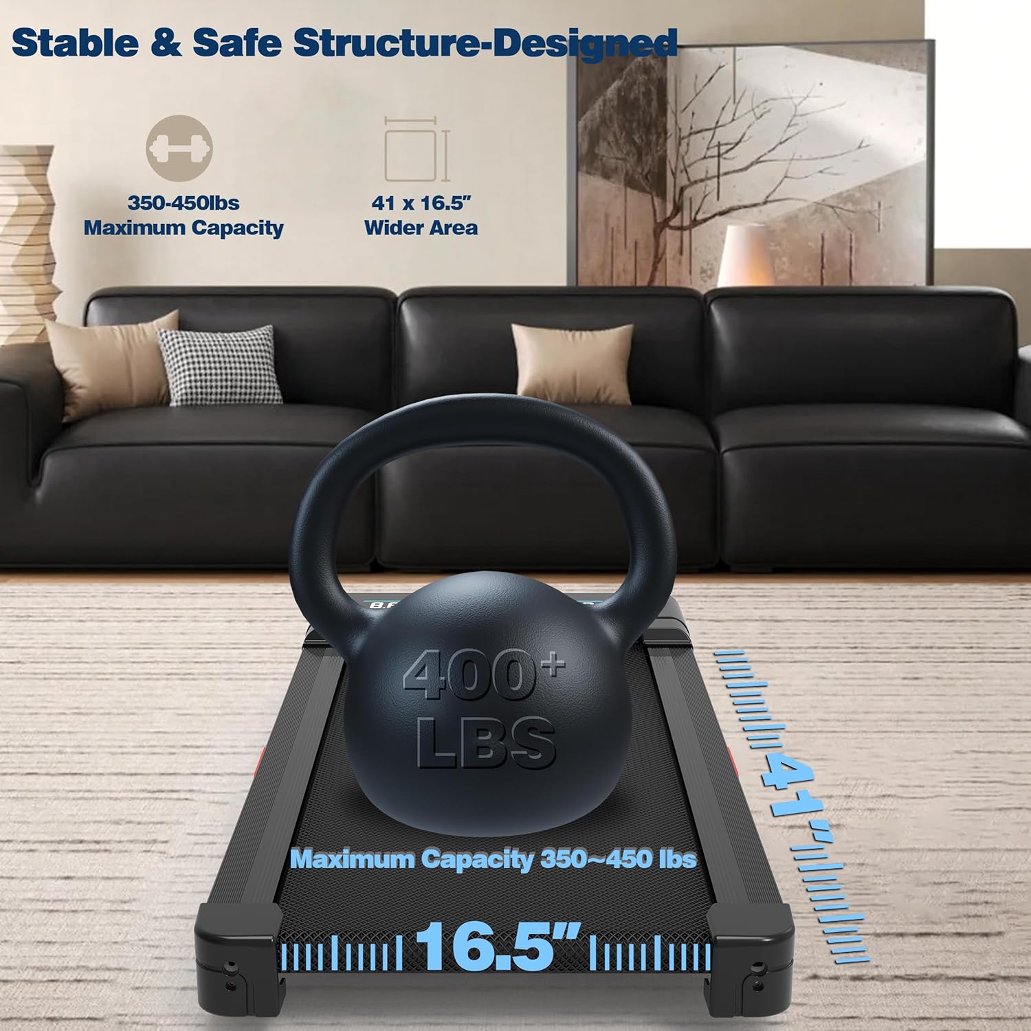 Walking Pad Treadmill - 12% Auto Incline, 450 lbs Capacity, RGB LED Screen & Bluetooth Speaker | Compact Under Desk Design