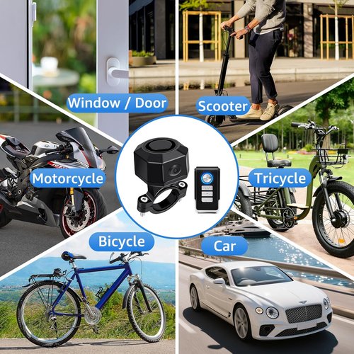 NineLeaf Bike Alarm - USB Rechargeable Anti-Theft Wireless Security System | 110dB Loud with Remote & Mount