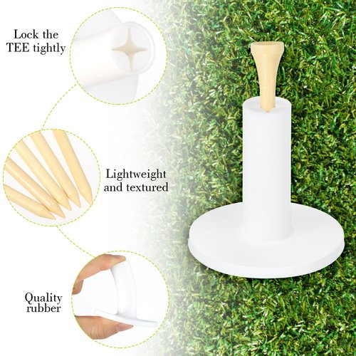 Lemecima 15 Set Golf Rubber Tee Holder Set for Driving Range Golf Practice Mat Indoor Outdoor Size 1.5 Inch (15 Golf Rubber Tee Holders, 15 Bamboo Tees)
