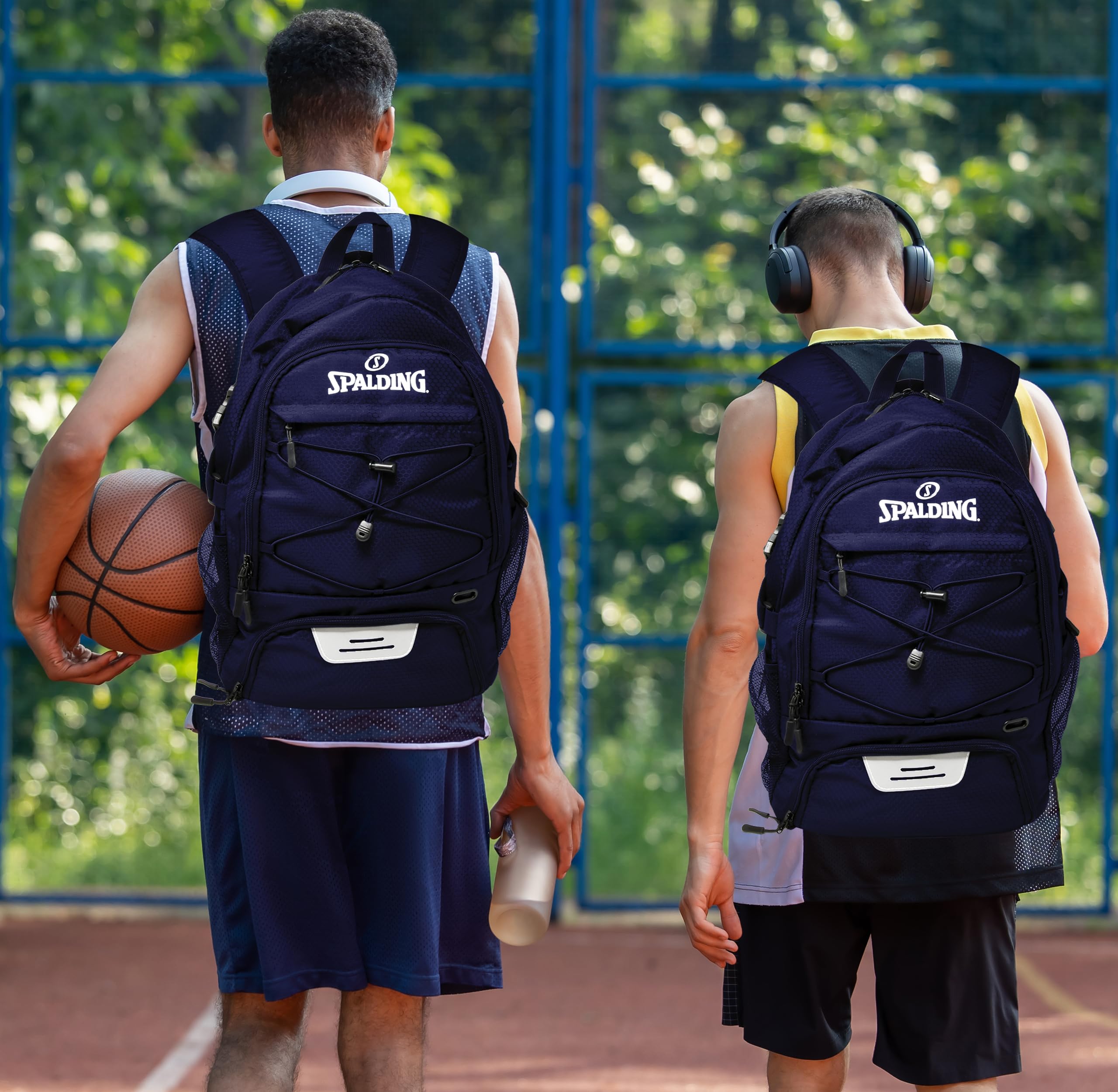 Spalding Basketball Backpack Sports Bag | Large Navy Backpack with Shoe and Ball Compartment | Use for Sport Accessories and Stuff | Basketball Gifts for Sports Players