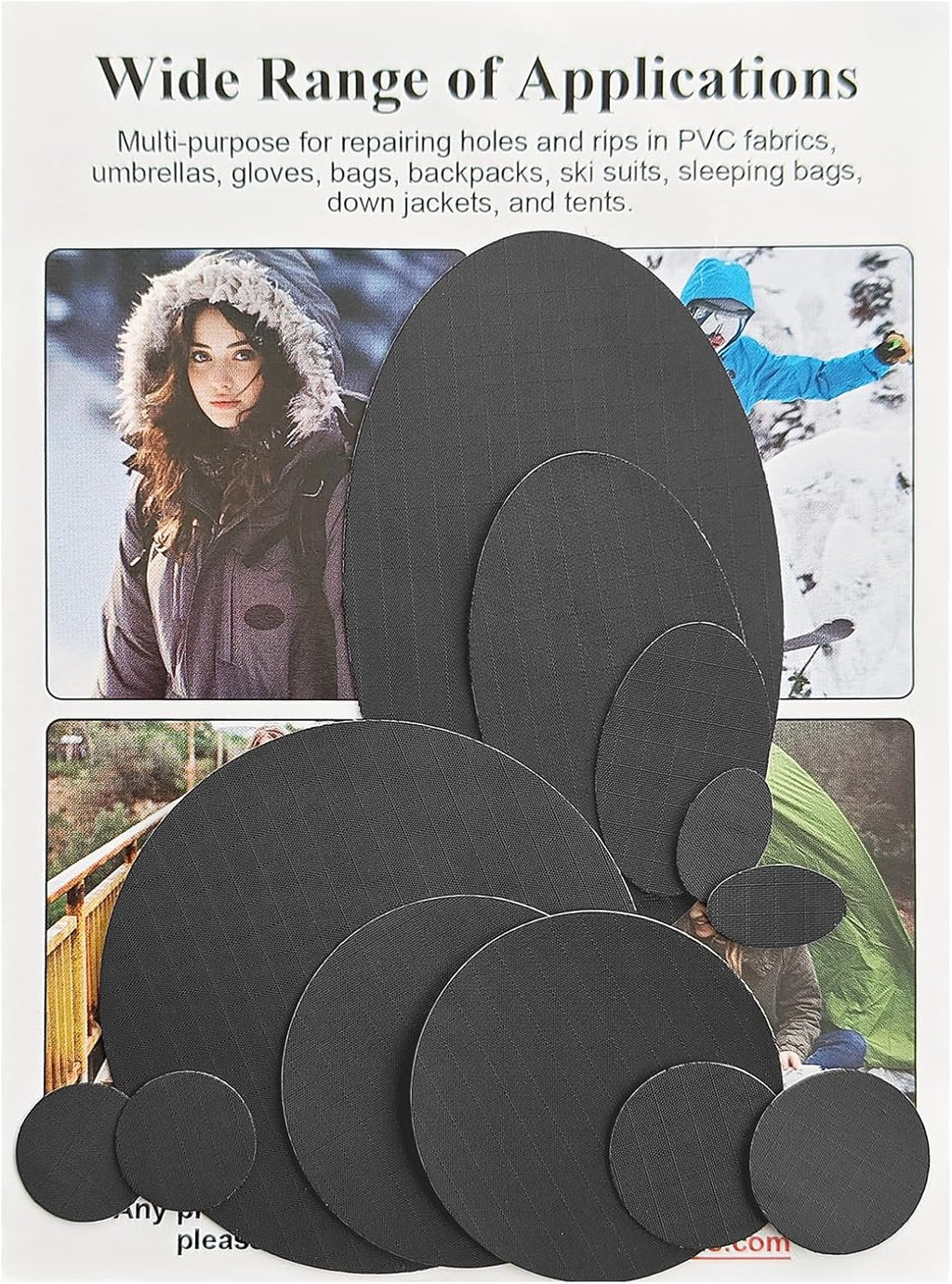 WILDREEDS Waterproof Down Jacket Repair Patches - 12Pcs Self-Adhesive, Tear-Resistant Nylon | Black