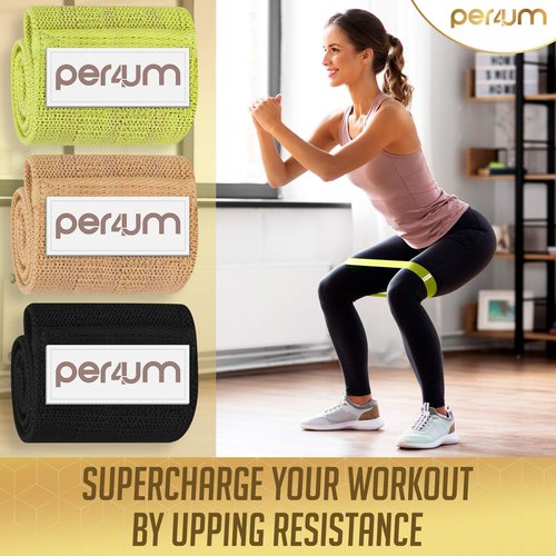 per4um Resistance Bands Set of 3 - Fabric Booty Bands for Women Butt and Legs Workout | Non-Slip Exercise Bands with Travel Bag