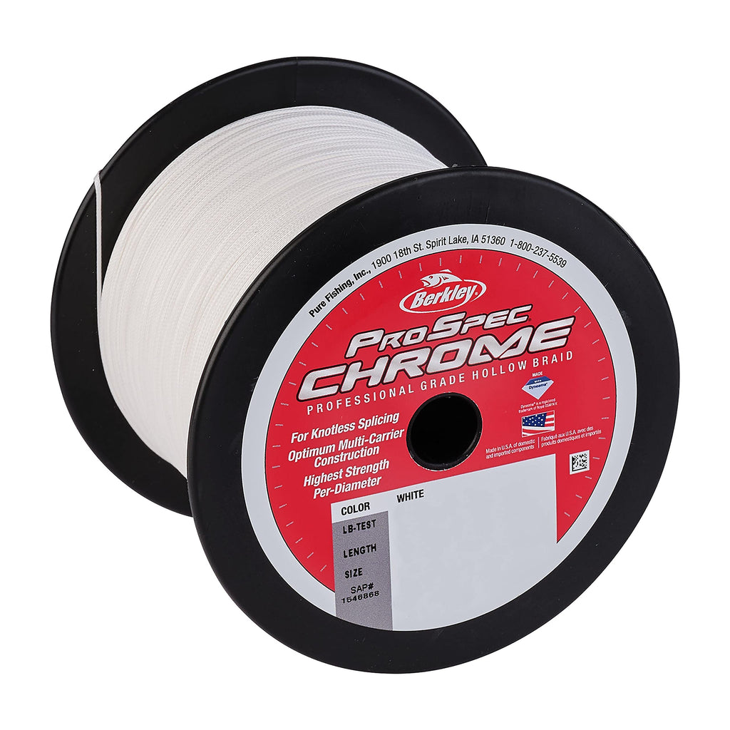 Berkley ProSpec® Chrome Premium Hollow Braid Superline, White, 80lb | 58.9kg, 3000yd | 2743m Fishing Line, Suitable for Saltwater Environments