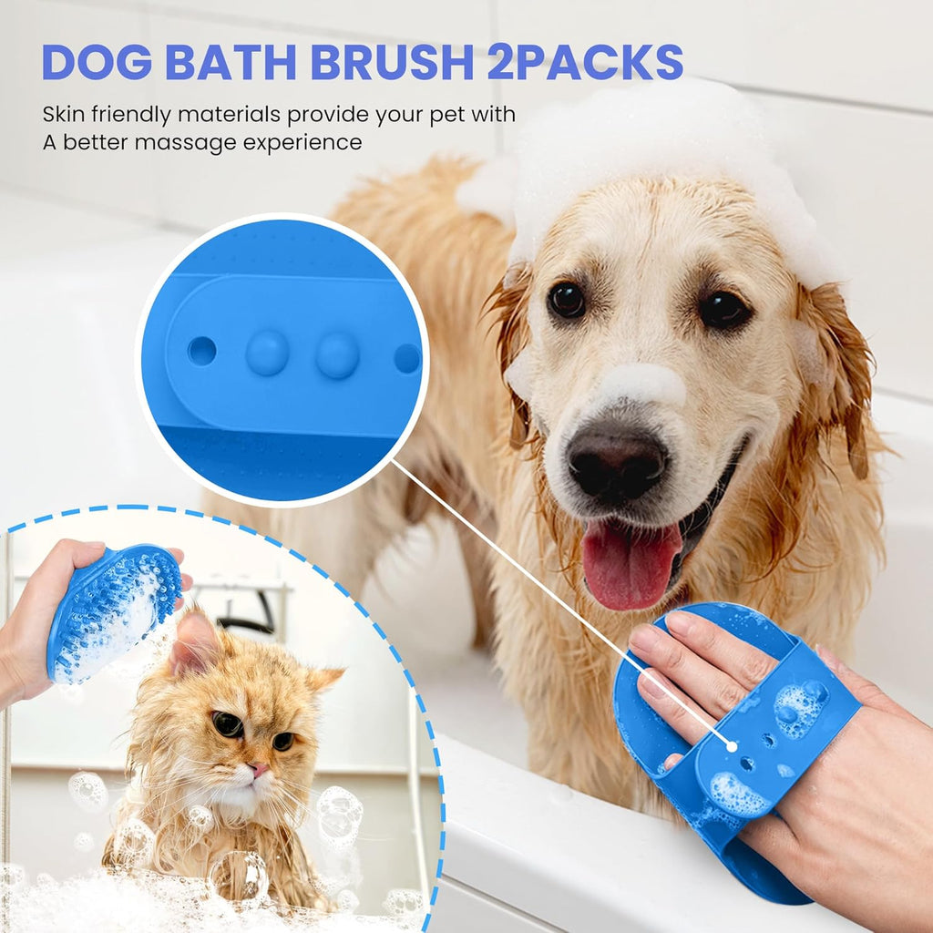 Skiennix Self-Cleaning Shedding Brush - 5-in-1 Professional Grooming Kit for Dogs & Cats | Blue