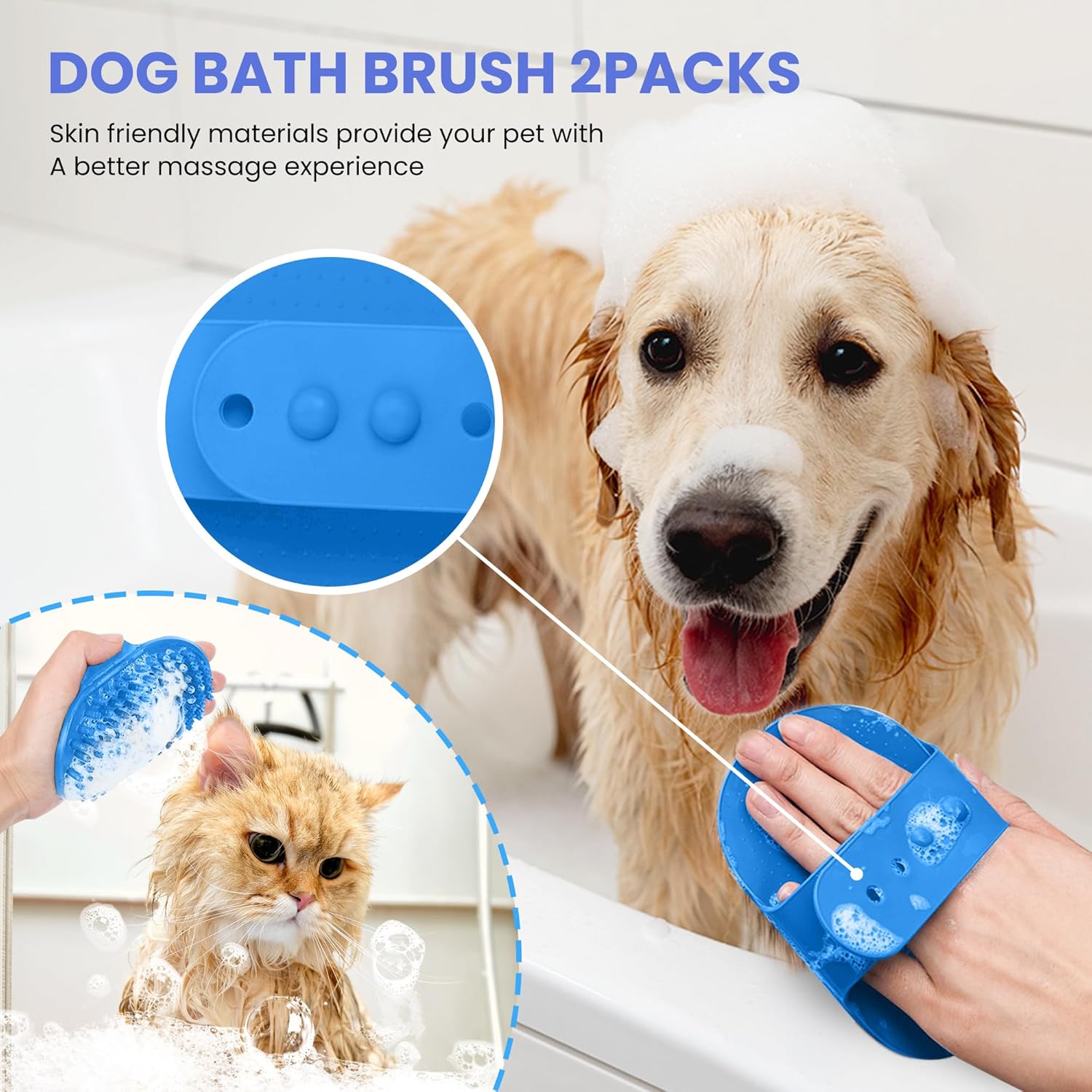 Skiennix Self-Cleaning Shedding Brush - 5-in-1 Professional Grooming Kit for Dogs & Cats | Blue