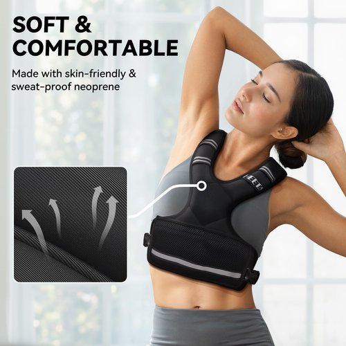 HEETA Adjustable Weighted Vest for Women Men, 4-10lbs Body Weight Vest Exercise Set with 6 Ironsand Weights & Reflective Strips for Walking Running Workout Cardio Strength Training