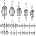 MorningRo 40 Pcs Inline Fishing Sinkers with Swivels – Mixed Sizes 1/4oz–1oz (Variation: 5 Size+40)