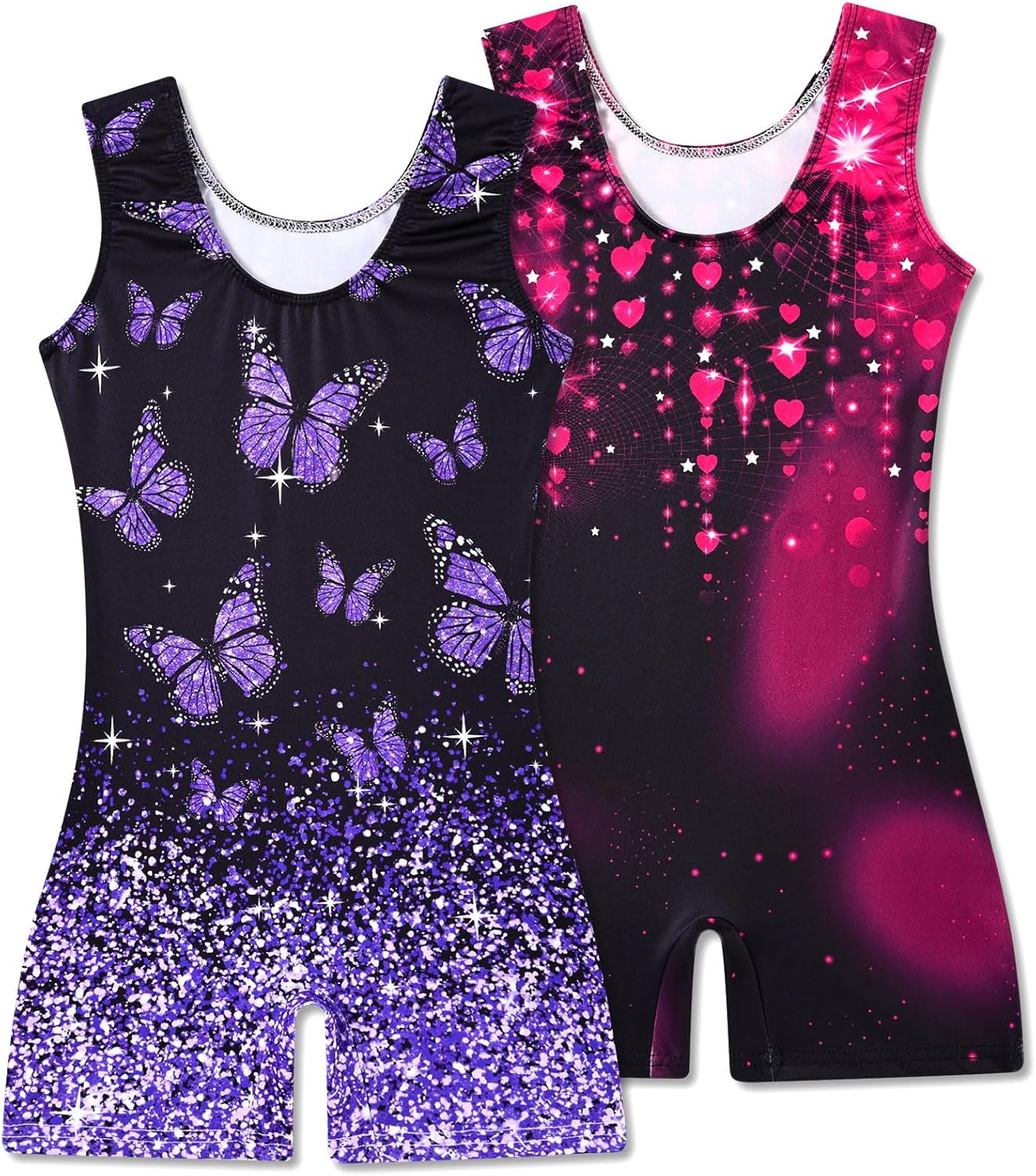 Skiennix Gymnastics Leotards for Girls - Mermaid & Leopard Print Biketard with Shorts | 2 Packs