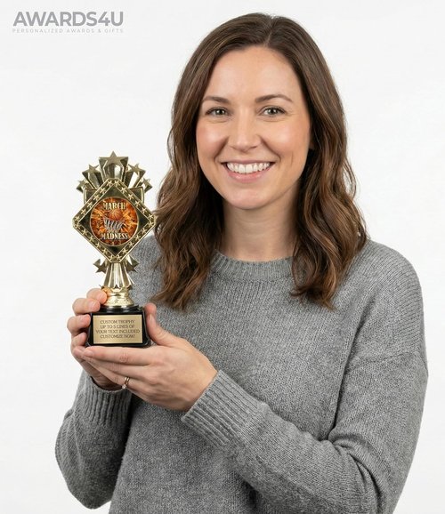 March Madness Trophy - 9-Inch Customized Basketball Bracket Award | Engrave with Gold Plate