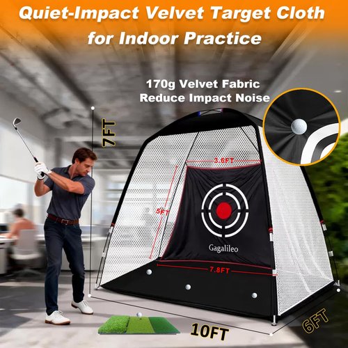 Gagalileo Golf Hitting Net Backyard Driving: 10x7FT Professional Backstop with Silent Velvet Target Portable Practice for Men Dad Complete Sport Set Gift White