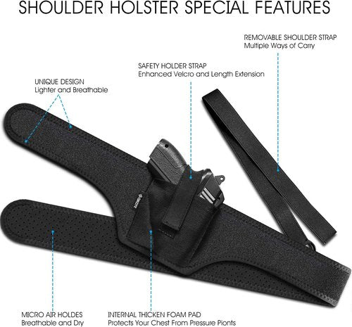 Deep Concealment Shoulder Holster - Universal Underarm Gun Holster for Subcompact & Compact Pistols