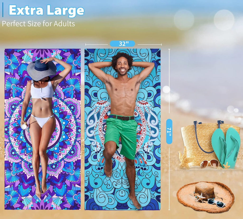 Skiennix Microfiber Beach Towels - Oversized, Lightweight & Sand-Free | 71"x32" - Perfect for Travel & Gym