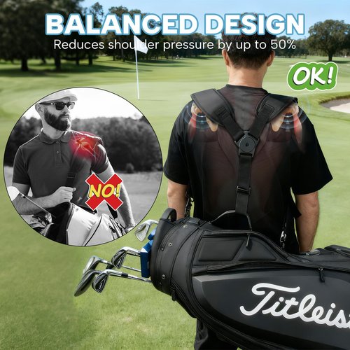 Aliennana Golf Bag Shoulder Strap, Universal Golf Bag Strap Replacement Double Shoulder Adjustable Strap Padded Golf Bag Carry Strap