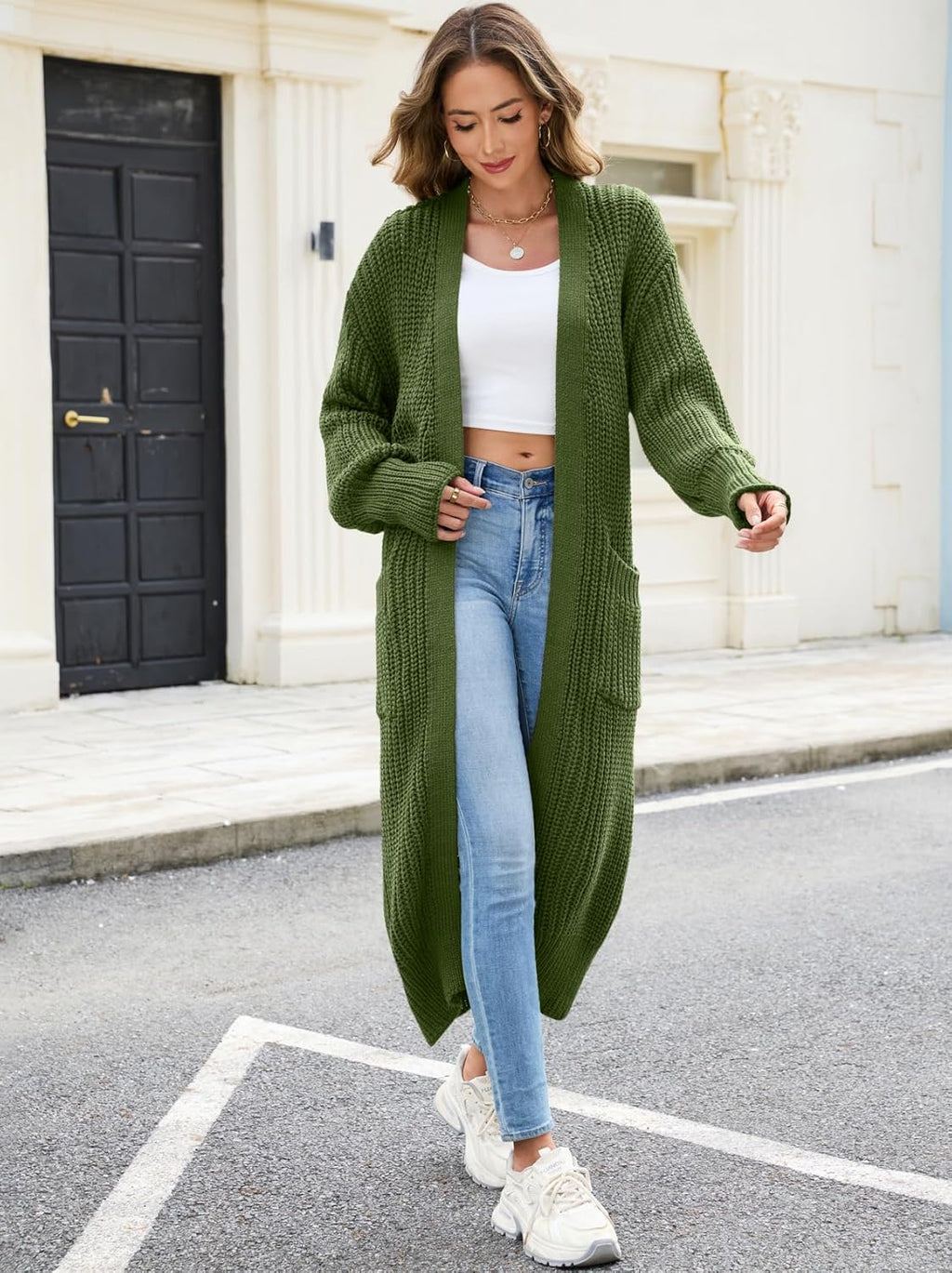 Skiennix Women's Oversized Cardigan Sweater - Cozy Knit Long Coat with Pockets for Fall & Winter