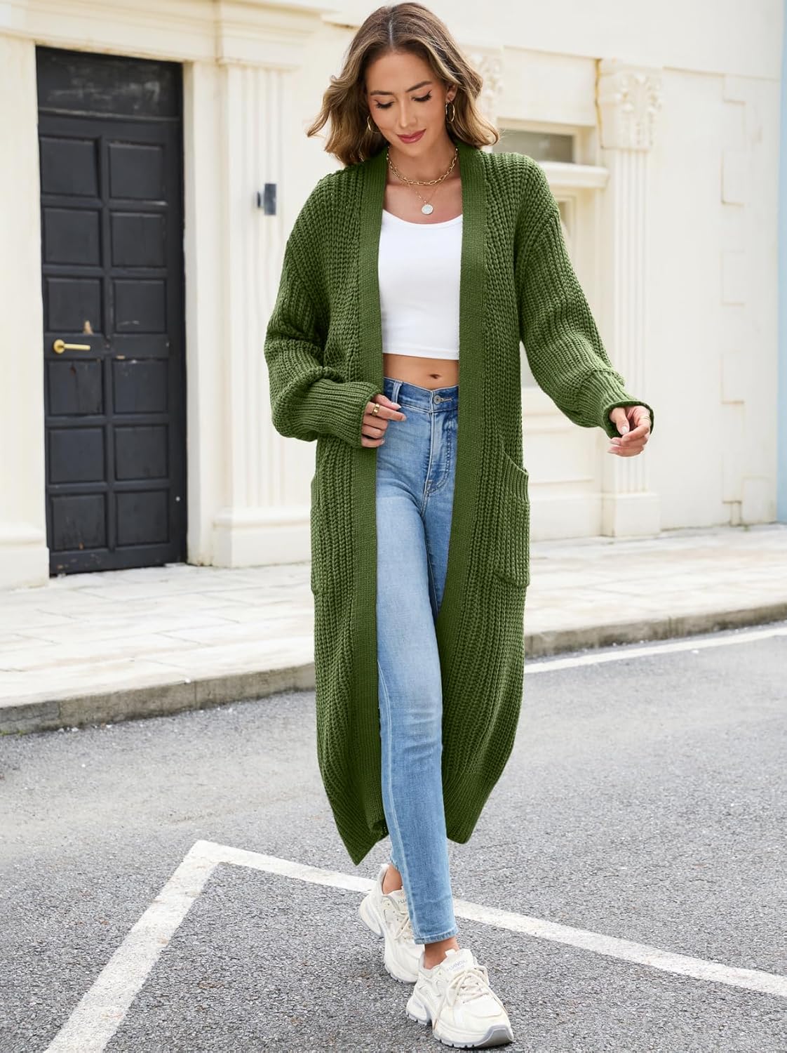 Skiennix Women's Oversized Cardigan Sweater - Cozy Knit Long Coat with Pockets for Fall & Winter