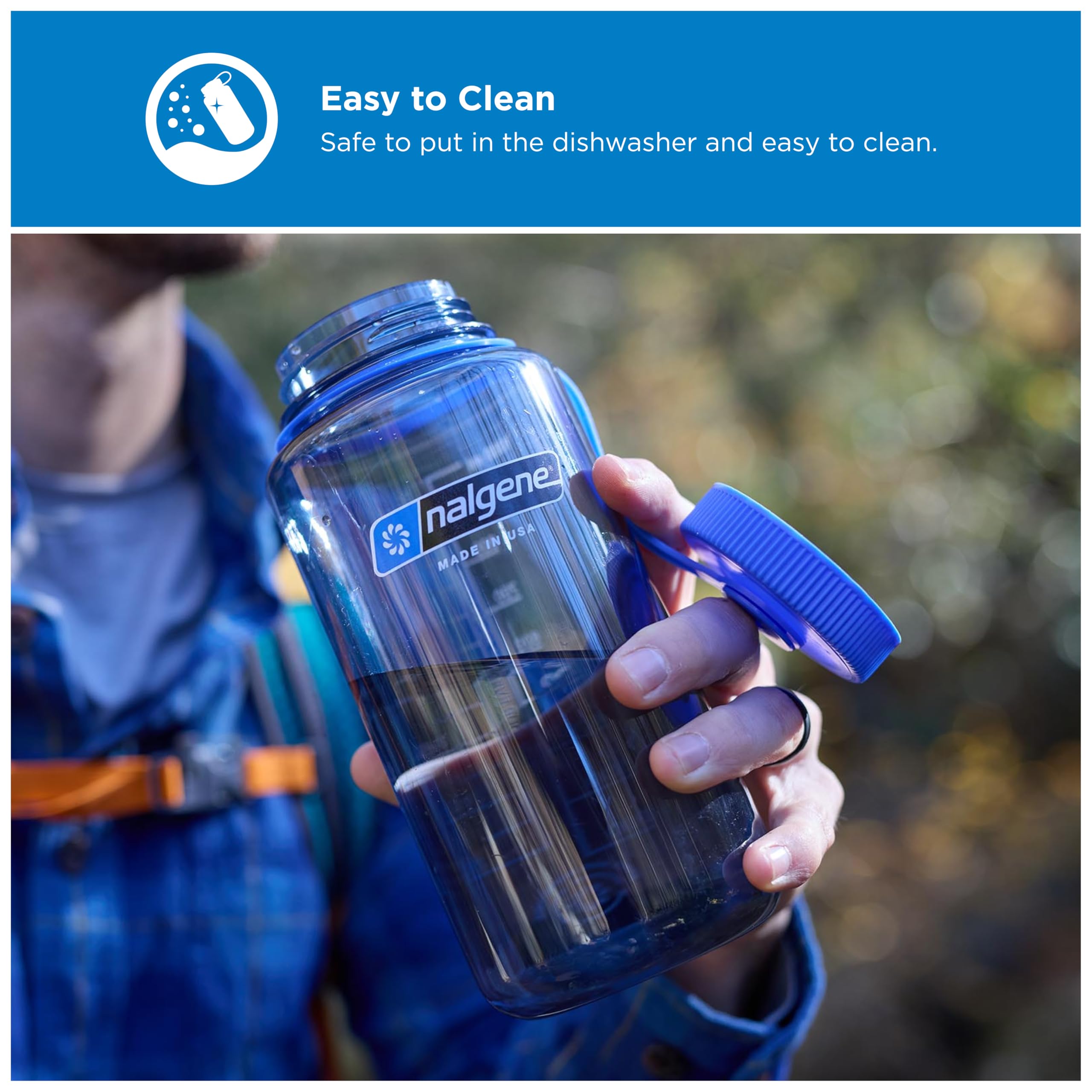 Nalgene Sustain Tritan BPA-Free Water Bottle Made with Material Derived from 50% Plastic Waste, 32 OZ, Wide Mouth,Smoke Grey
