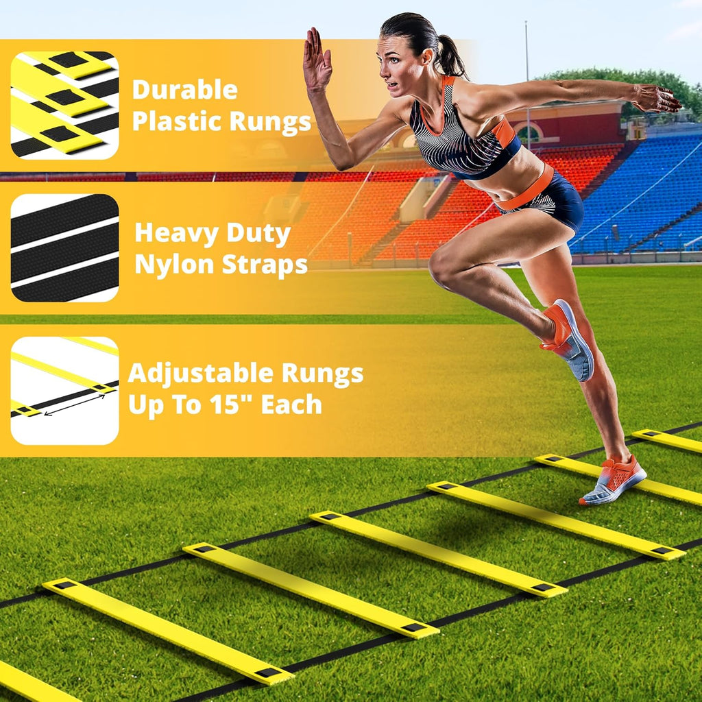 Yes4All Agility Ladder Set - Speed Training Equipment with Adjustable Ladder, Cones, Hurdles & Parachute