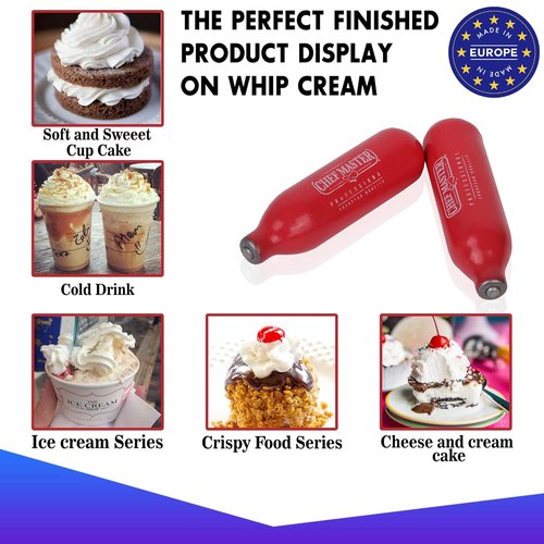 Chef Master N2O Whipped Cream Chargers - Food Safe Nitrous Oxide Cartridges (10 Pack) | Universal Fit for Professional Use