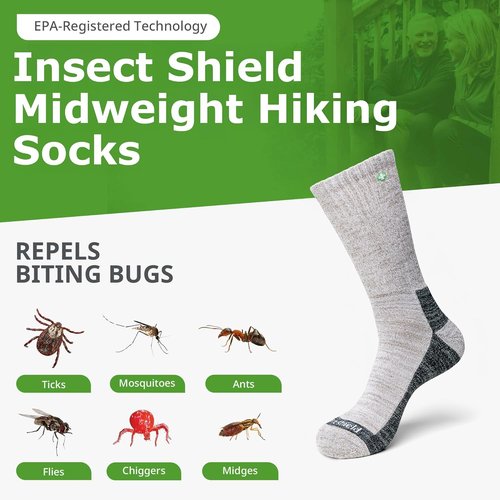 Insect Shield Midweight Hiking Socks - Permethrin Bug Repellent for Men & Women