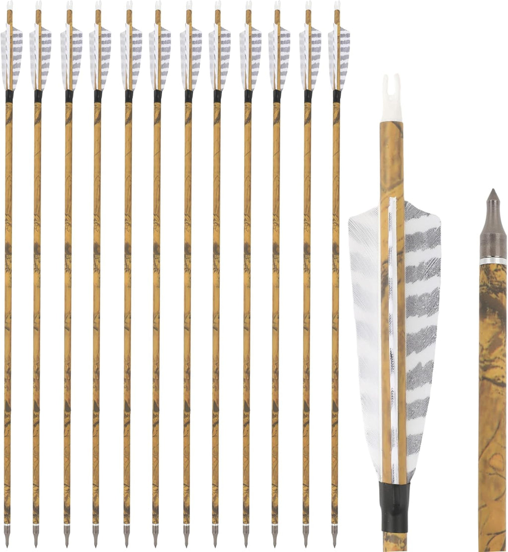 ZSHJGJR 30” Carbon Hunting Arrows - 4” Turkey Feather Tips for Compound & Recurve Bows | 6 or 12 Pack