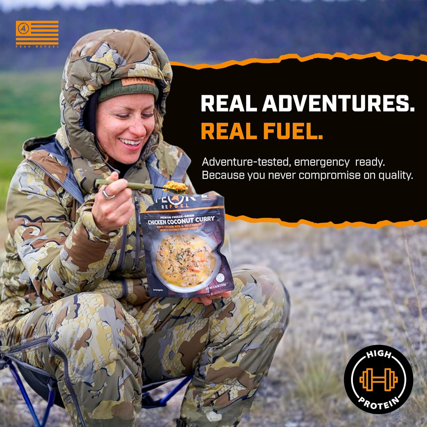 Peak Refuel Chicken Coconut Curry - High Protein Freeze Dried Backpacking Food | Quick Prep (2 Servings)
