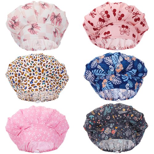 Panitay 6 Pcs Bouffant Scrub Caps with Buttons Adjustable Nurse Working Hats Surgical Caps with Sweatband for Women Men(Whimsy Charm) Multicolor