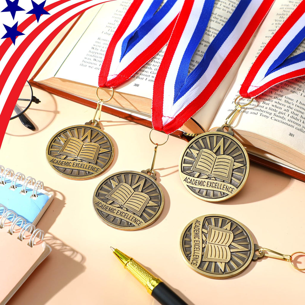 Quelay 30 Pcs 2'' Gold Awards Medals Bulk Winner Medals with Neck Ribbons Encourage Team Participation for Adults Trophy Award Prize Gift Competitions Graduation Party(Academic Excellence)