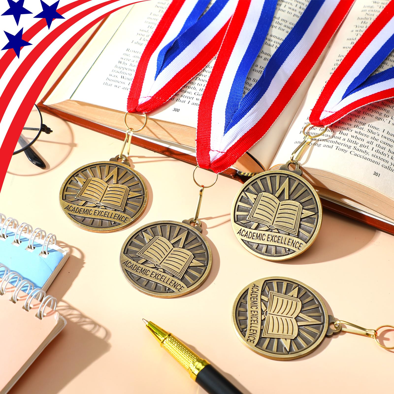 Quelay 30 Pcs 2'' Gold Awards Medals Bulk Winner Medals with Neck Ribbons Encourage Team Participation for Adults Trophy Award Prize Gift Competitions Graduation Party(Academic Excellence)