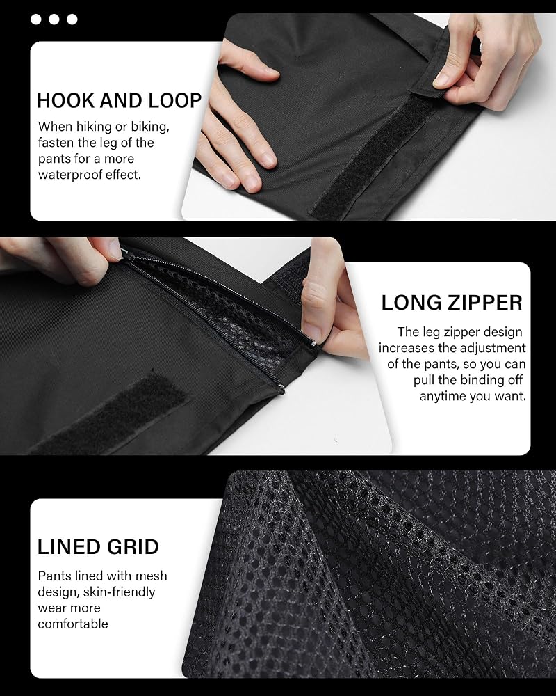 iCreek Women's Rain Pants Waterproof Breathable Lightweight Over Pants - Black, Petite Medium