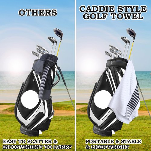 Vabean 2 Pcs 22 x 44 Large Golf Towel Caddie Style Center Cut Caddy Hanging Fast Drying Golf Club Cotton and Polyester Blend Camping Towels(Black-White, Dark Gray-White)