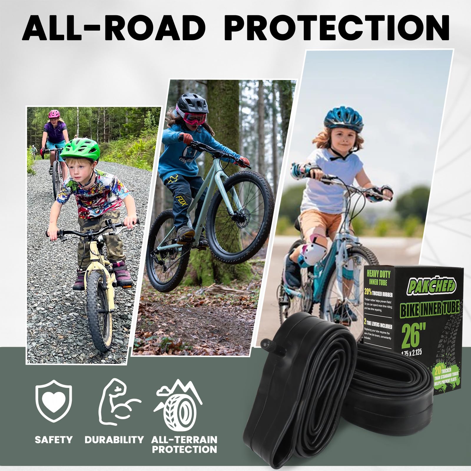 4 Pack Heavy Duty Bike Tubes for 26 x 1.75/1.95/2.10/2.125-32mm Schrader Valve - Thicker Butyl Rubber Bicycle Inner Tube for Mountain Road Cruisers City Bikes by PAKCHEF