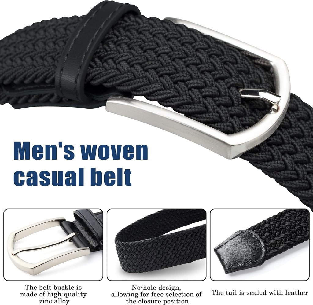 UNGGJKB Men's Woven Golf Belts - 2 Pack Elastic Casual Belts for Jeans | Perfect Gift Option