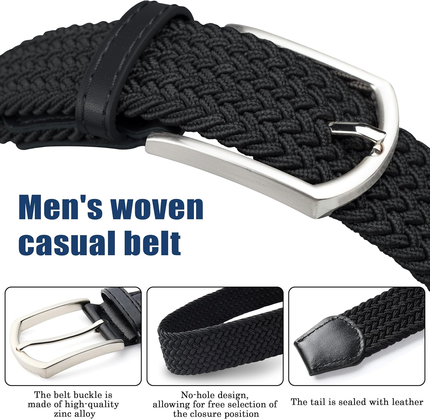 UNGGJKB Men's Woven Golf Belts - 2 Pack Elastic Casual Belts for Jeans | Perfect Gift Option