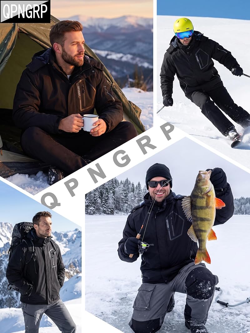 QPNGRP Men's Ski Jacket Winter Coat, Black, 3X-Large