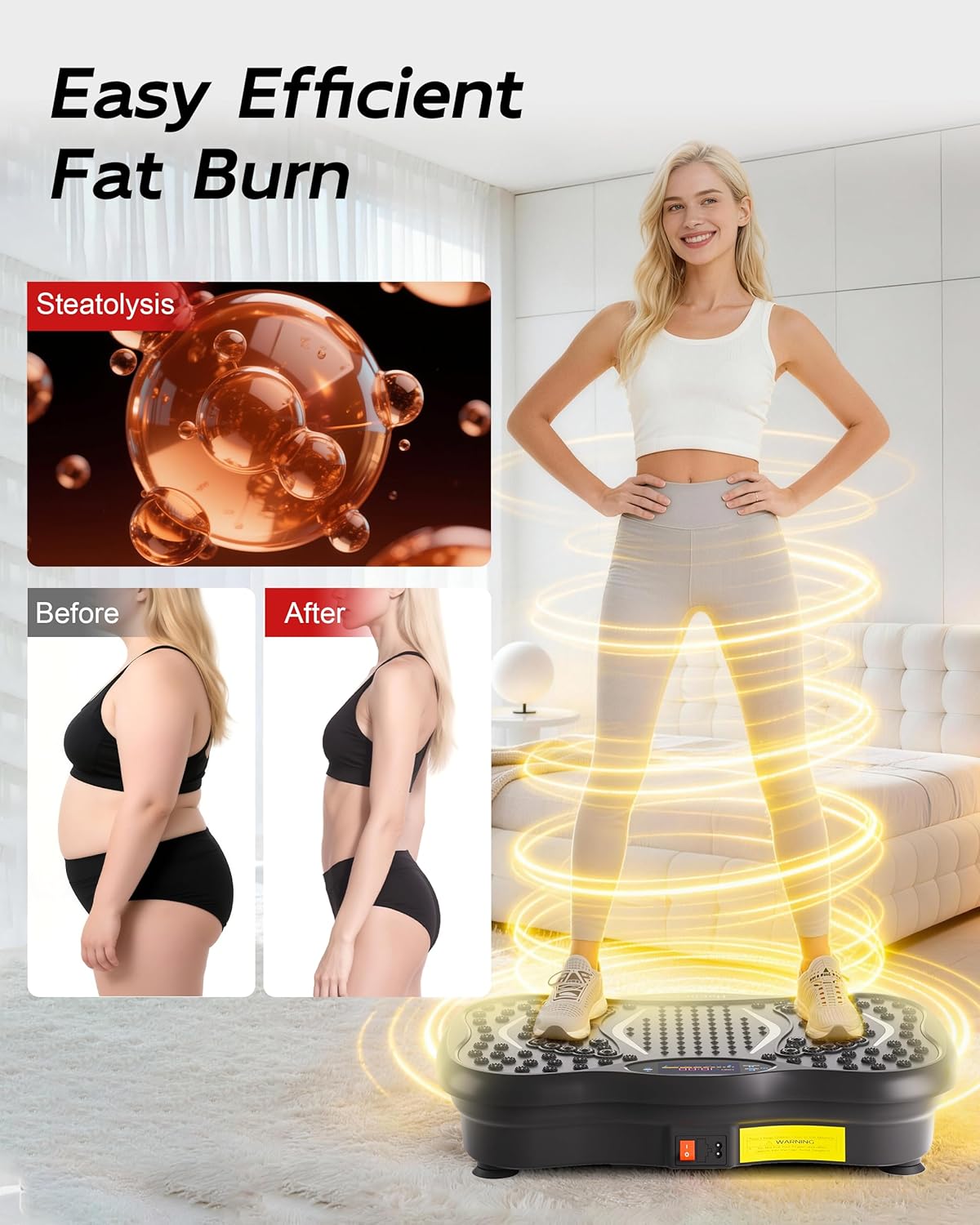 Skiennix Vibration Plate Machine - 180 Speeds for Lymphatic Drainage & Weight Loss | 460LB Capacity Fitness Platform