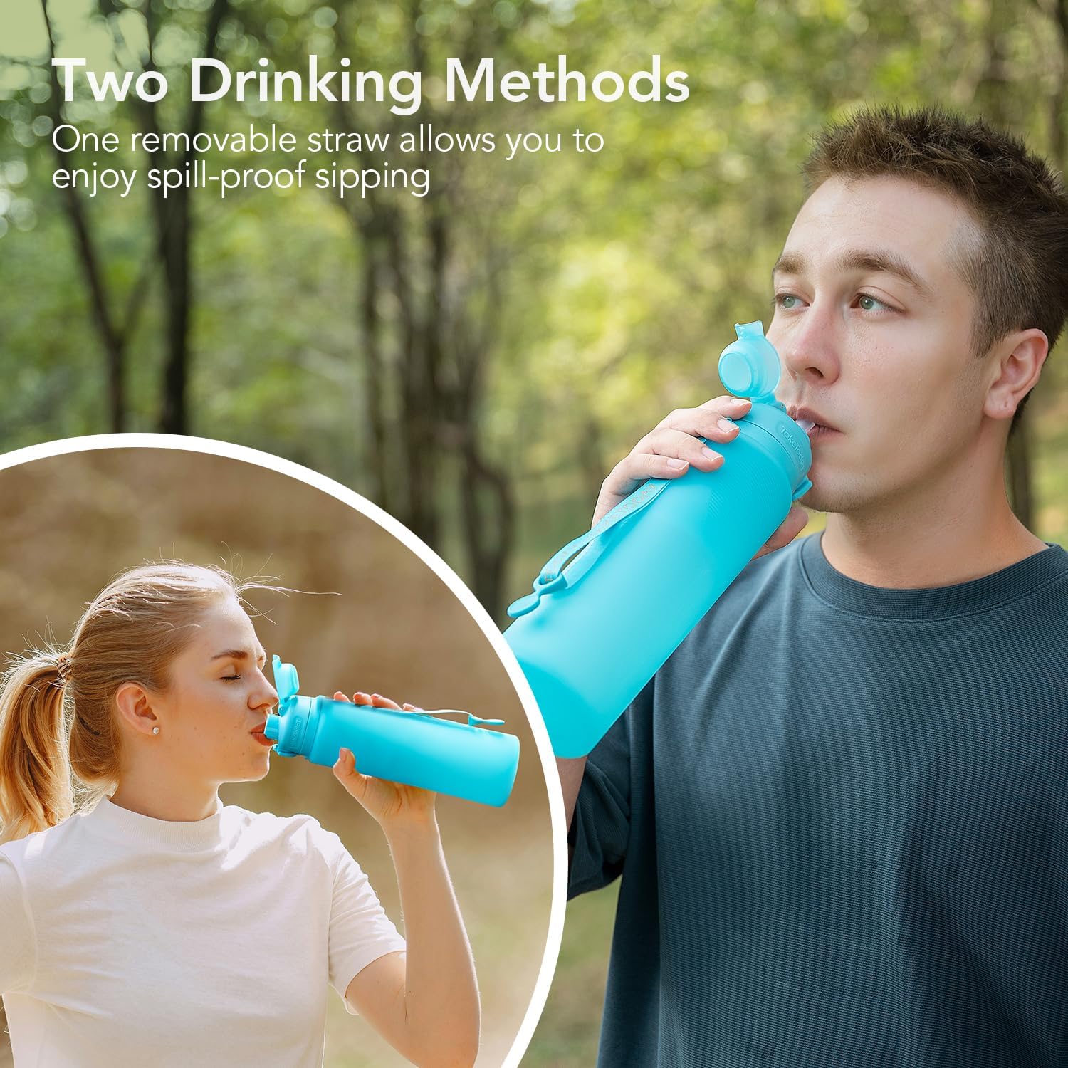 TakeToday Collapsible Water Bottle - 32oz Foldable, BPA-Free & Leakproof for Travel & Hiking