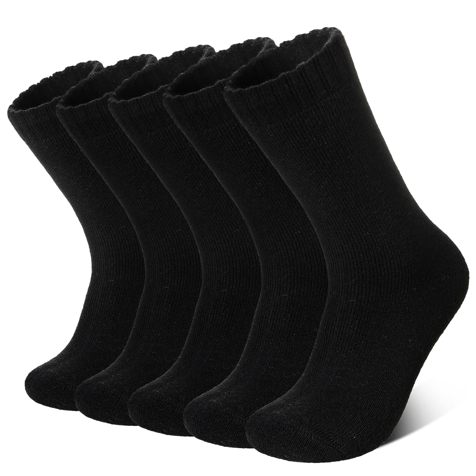 Velice Merino Wool Socks for Women 5 Pairs Warm Winter Hiking Thick Thermal Cozy Boot Work Soft Ladies Crew Socks(5 Pairs Black Socks)