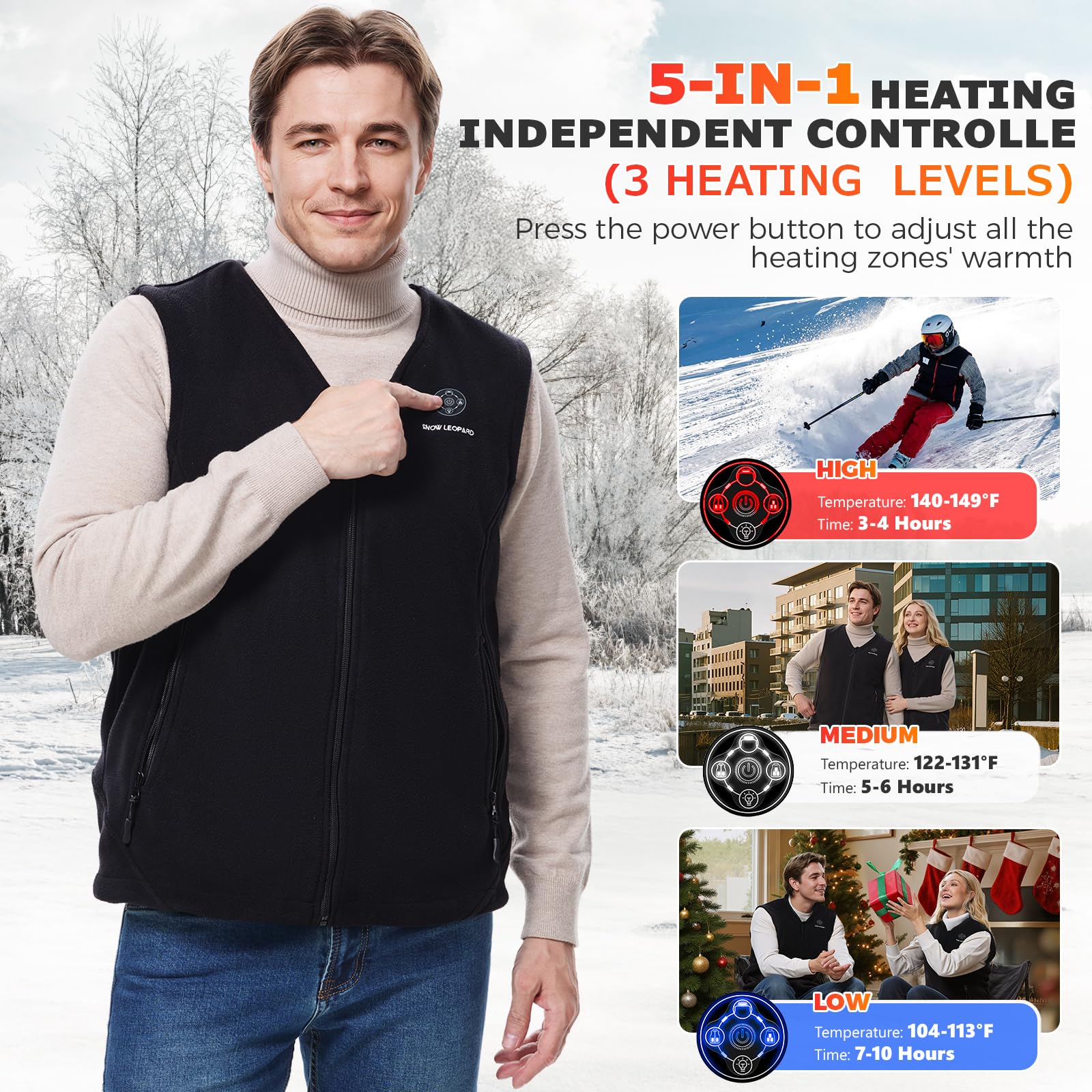 SNOW LEOPARD Heated Vest for Men with Battery Pack Included, Mens Heated Vests 7.4V 16000mAh Rechargeable Men's Electric Vest Winter Warming Heating Vest for Hiking/Golfing/Hunting, XX-Large