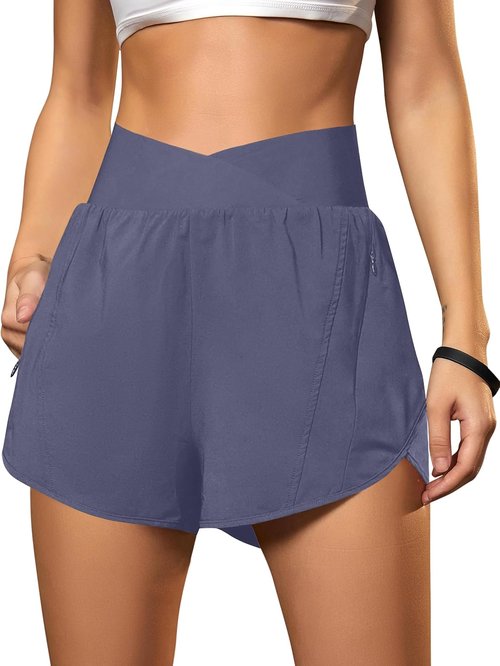 Blooming Jelly Women's Athletic Running Shorts - High Waisted with Zipper Pockets | Crossover Design