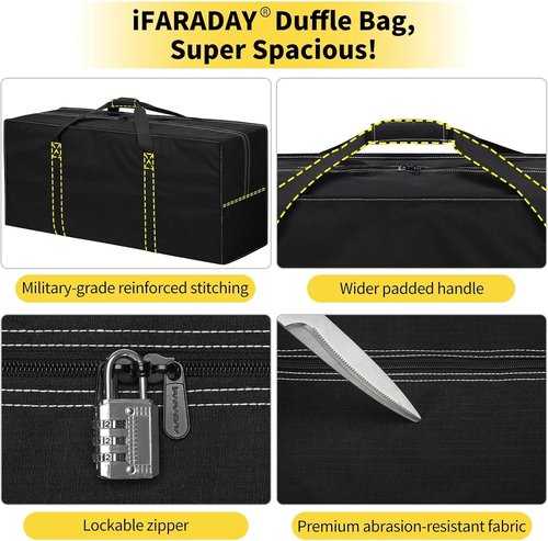 iFARADAY 155L Oversized Duffle Bag - 42” Heavy Duty Water Resistant Travel Bag for Camping & Storage | Black