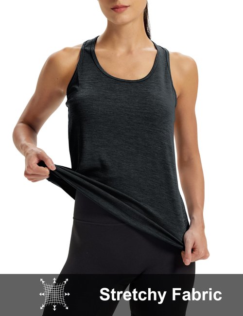 MAGCOMSEN Black Athletic Tank Tops Summer Workout Tank Tops for Womens Sleeveless Racerback Exercise Tank Top Dry Fit M