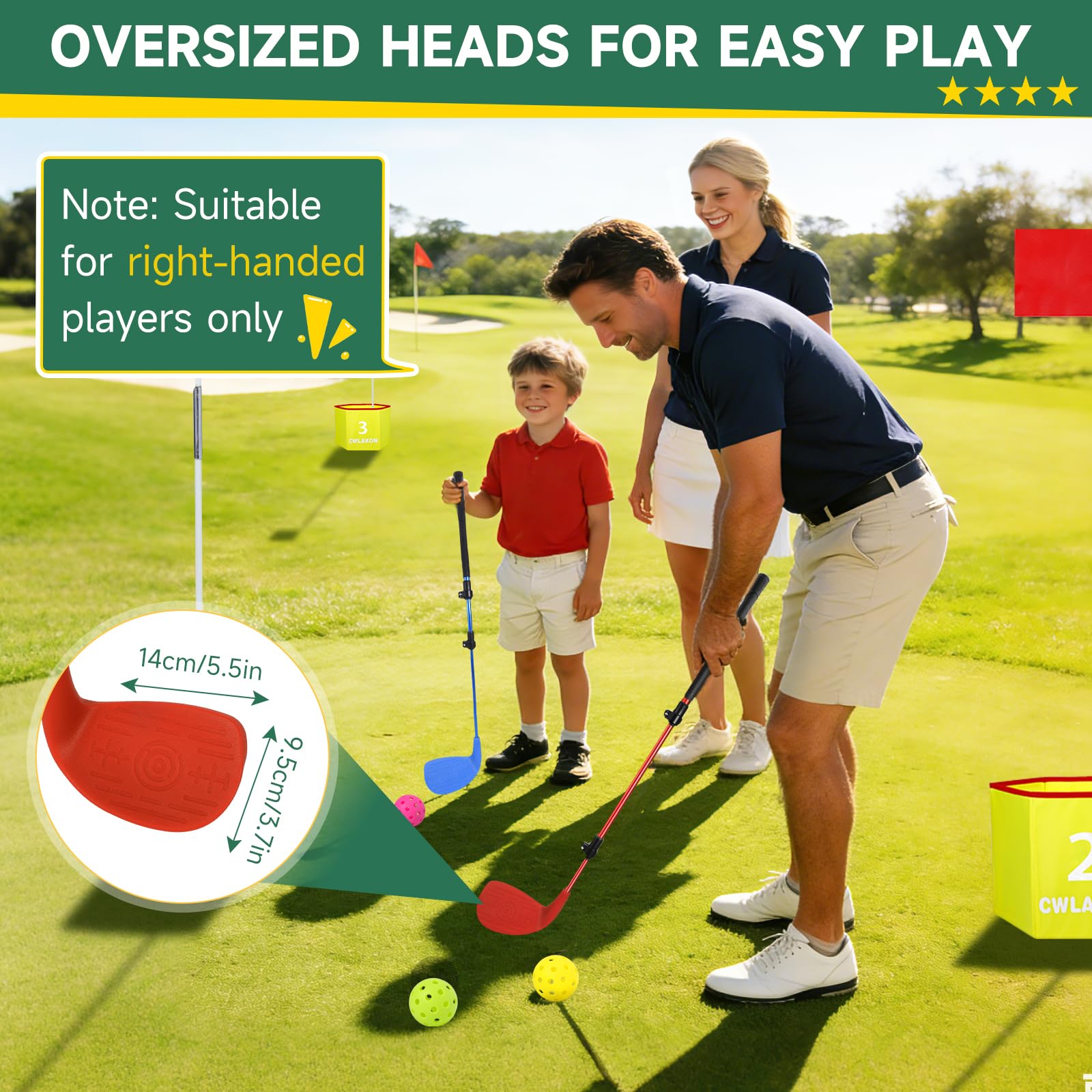 Golf Club Adjustable Length with Oversize Head for Backyard Golf Game, Yard Golf Games Club for Toddlers Junior Adults Family, Plastic Golf Club for Hit Plastic Foam Golf Balls in Grass, Parks, Yards