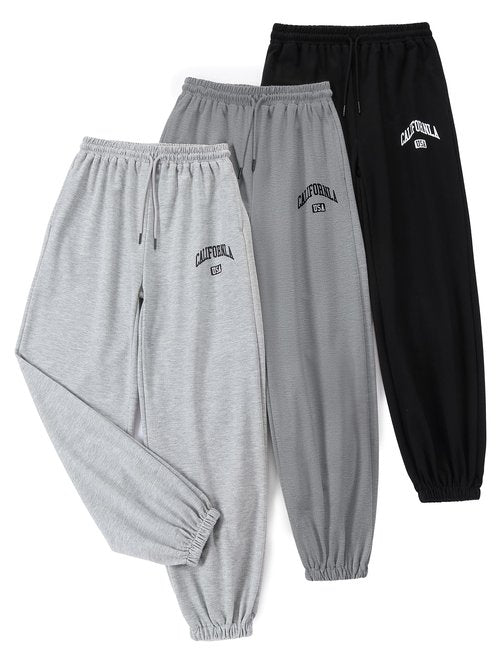 EXARUS Girls Sweatpants Joggers Teen Sweat Pants 3 Pack Kids with Pockets Drawstring Baggy High Waisted Preppy Cute Youth 14Y