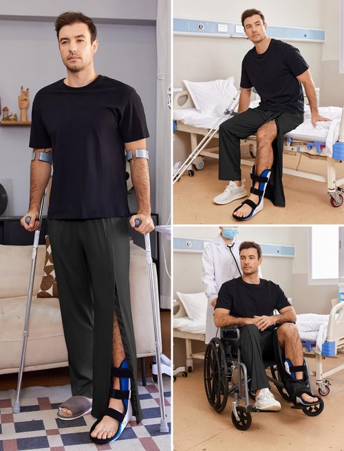 Deyeek Tear Away Pants for Men Snap On Breakway Sweatpants After Knee Hip Surgery Pants Adaptive Open Leg Surgical Clothes Black
