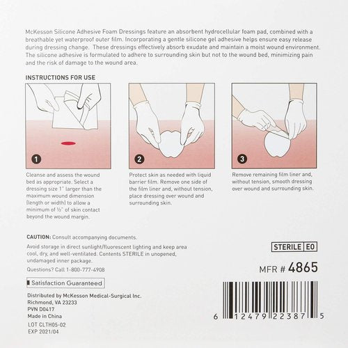 McKesson Hydrocellular Foam Dressing, Sterile, Silicone Adhesive Without Border, 7 in. x 7 in., 10 Count, 1 Pack