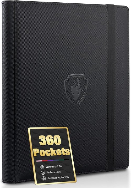 Fabmaker Premium 9 Pocket Card Binder - Sturdy PU Cover for 360 Cards | Sleek Black Trading Card Album