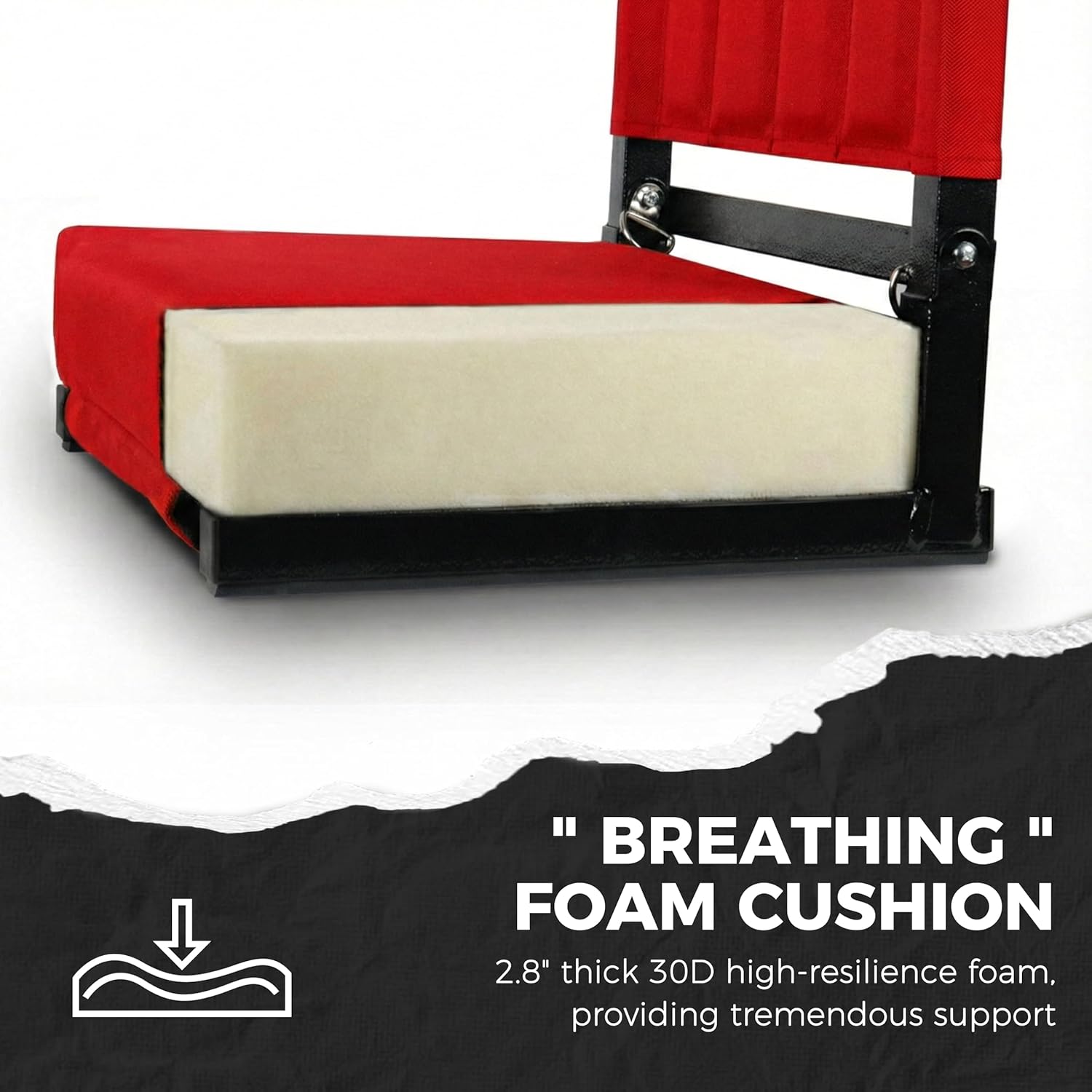 SPORT BEATS Stadium Seats with Back Support Bleacher Chairs with Back and Cushion Thick Padded Bleacher Seats Includes Shoulder Strap Red 1pc Regular - 17" W x 12" D x 16.5" H