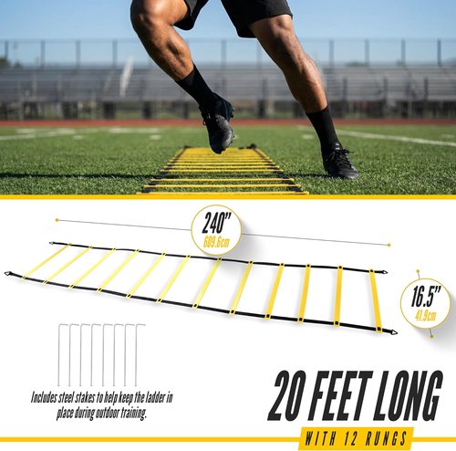 Agility Ladder 2 Pack - Speed Training Ladder Set with Ground Stakes for Football & Soccer - Includes Carrying Bag